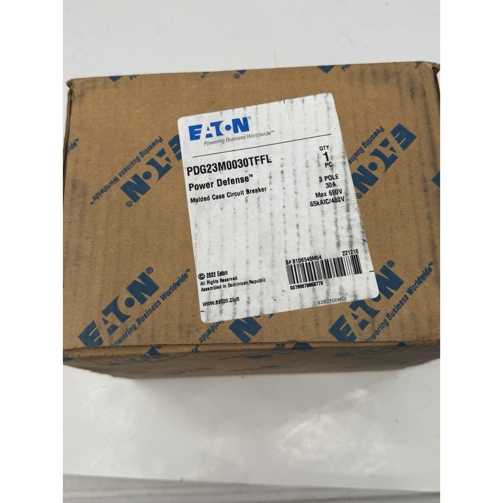 Eaton PDG23M0030TFFL Power Defense‎ Circuit Breaker 3 Pole 30A 600V 65kAIC NIB
